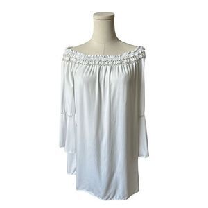 WALTER BAKER Lyocell Off The Shoulder Long Bell Sleeve Blouse Ruffle Top M White